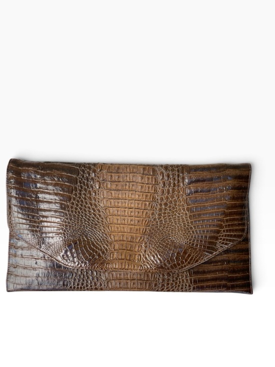 Handbags - Vintage Genuine Hornback Crocodile Envelope Clutch Bag Brown Large 15.5”